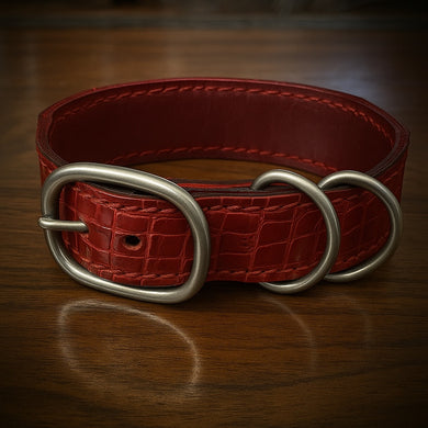 Dog Collar with Genuine Red Alligator leather