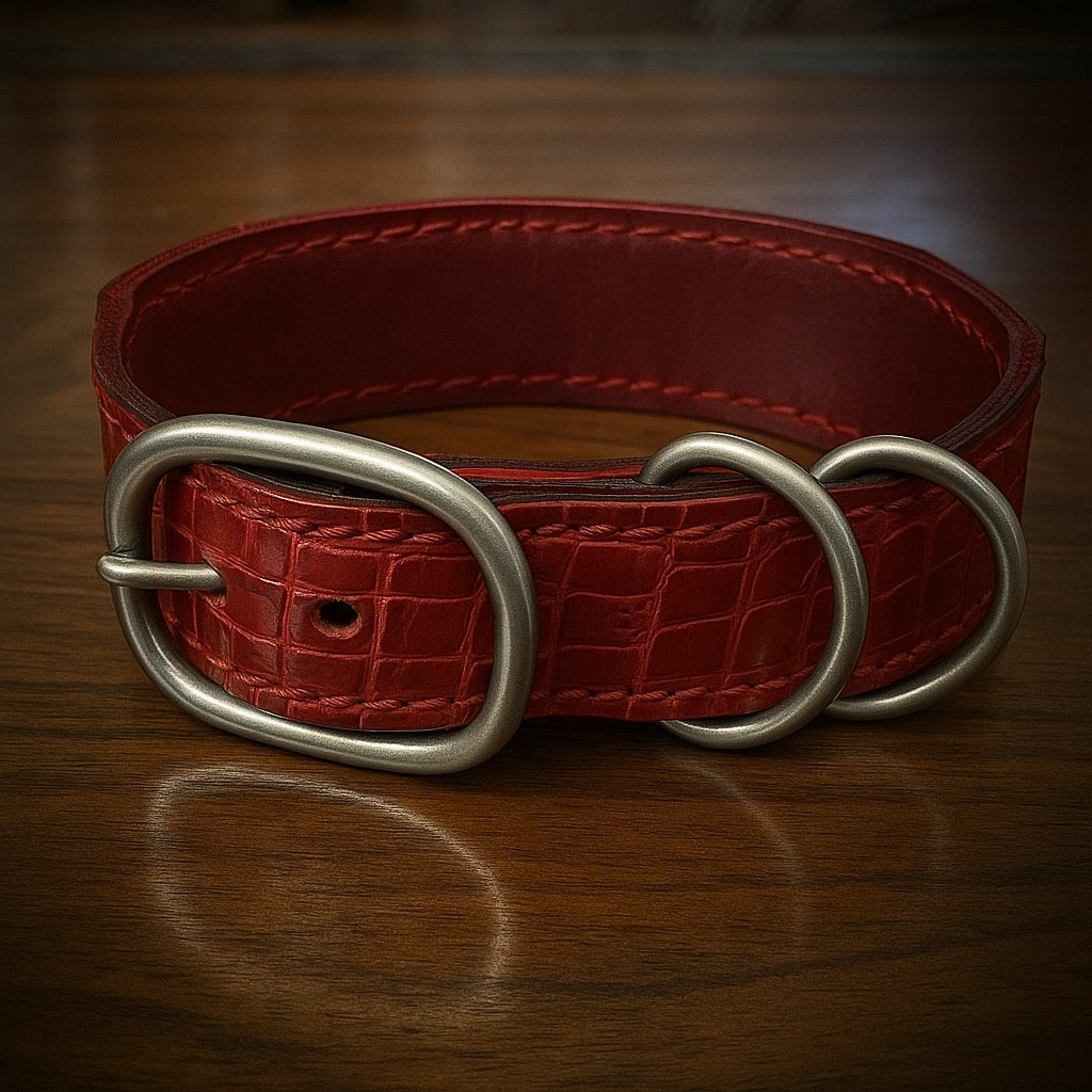 Dog Collar with Red Alligator Print