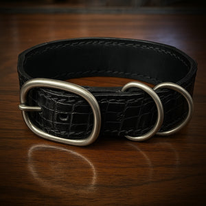 Dog Collar with Genuine Black Alligator leather