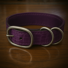 Load image into Gallery viewer, Dog Collar with Genuine Purple Alligator leather