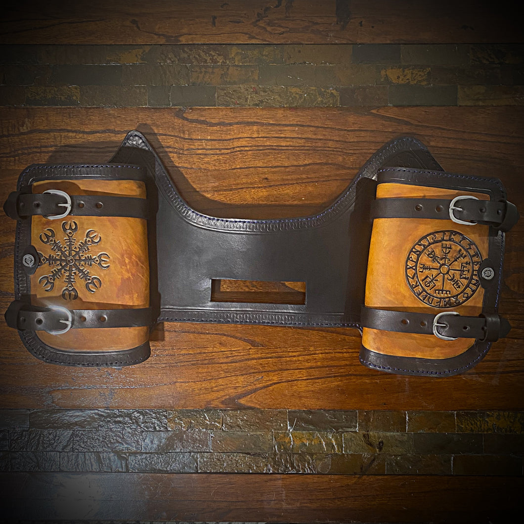 Heat Shield - Viking Protection & Compass Runes, Two Tone, Double Pouch, Fits Indian Chief, Chieftain, Springfield, Vintage and Roadmaster