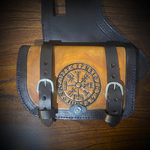 Load image into Gallery viewer, Heat Shield - Custom Art, double Pouch, fits Indian Chief, Chieftain, Springfield, Vintage and Roadmaster 2 Tone Leather