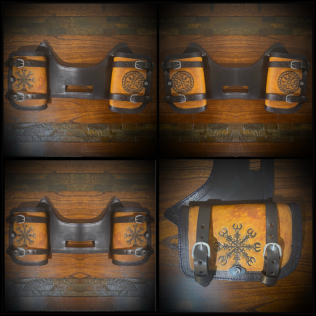 Heat Shield - Custom Art, double Pouch, fits Indian Chief, Chieftain, Springfield, Vintage and Roadmaster 2 Tone Leather