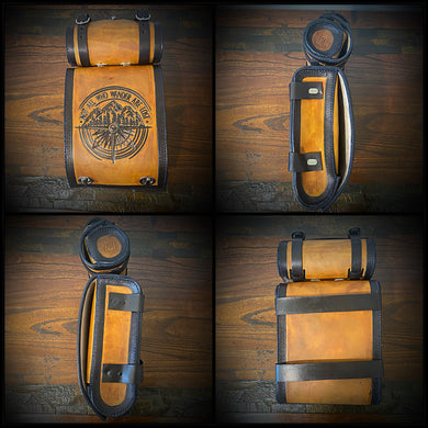 Motorcycle Luggage Rack Bag with Detachable Tool Bag, Custom Art Black & Indian Tan