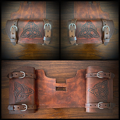 Heat shield for Harley Davidson, Two Pouches - Custom Art, Brown