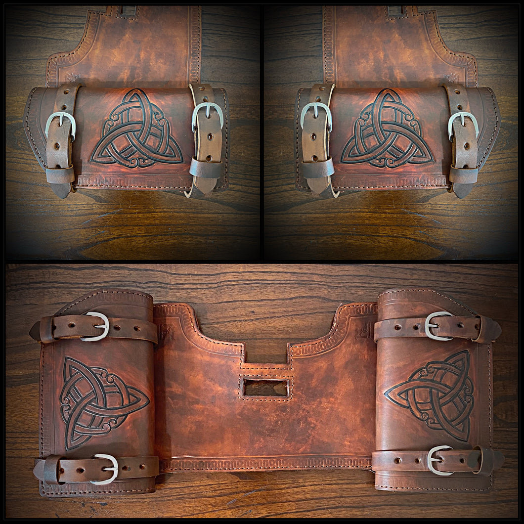 Heat shield for Harley Davidson, Two Pouches - Custom Art, Brown