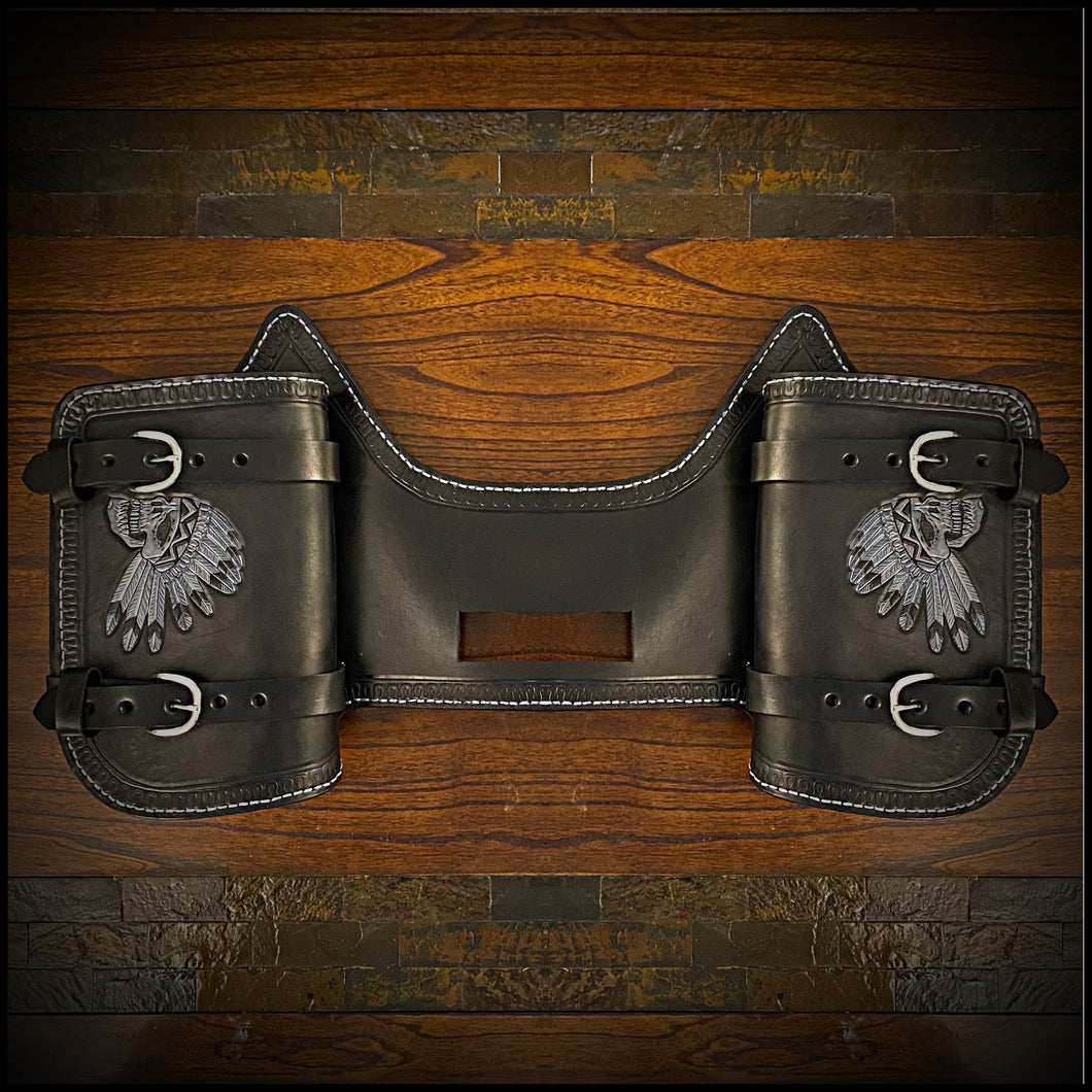 Heat Shield - Flying Native Skull, Black, Double Pouch, Fits Indian Chief, Chieftain, Springfield, Vintage and Roadmaster