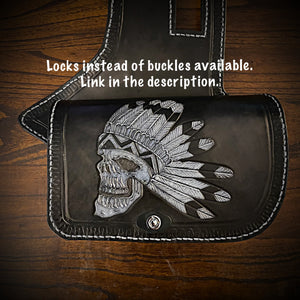 Heat Shield with 2 Pouches for Indian Chief, Chieftain, Springfield, Vintage and Roadmaster - Custom Art, Black
