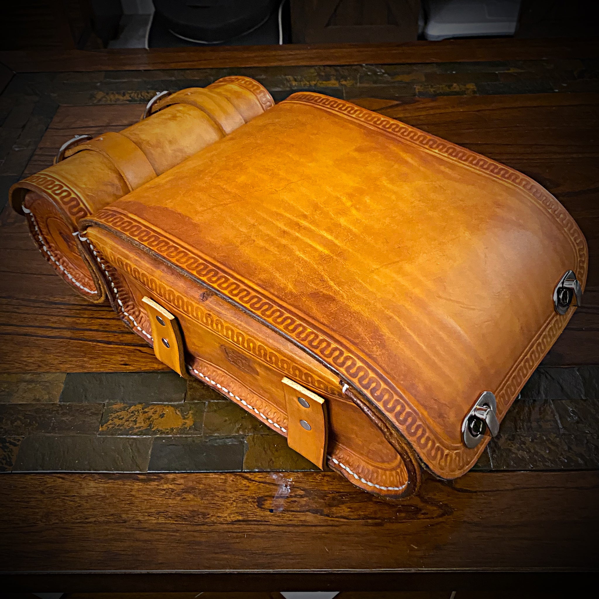 Motorcycle Luggage Rack Bag with Detachable Tool Bag, Custom Art, Indi –  Forged Glory Custom Leather Craft