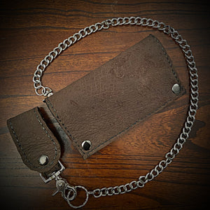 Long Biker Exotic Leather Wallet with Chain - Genuine Hippopotamus - Brown (ships now)