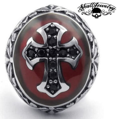 'Deus Vult!' - 'God Wills It' Christian Crusaders Soldier' Ring w/BLACK Zircon Gemstones