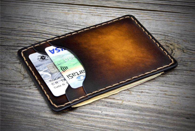Four Front & Back Pocket Minimalist Wallet, Tan & Black