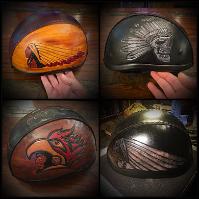Half Helmet with Custom Art - send me your favorite helmet, I’ll cover it in leather.