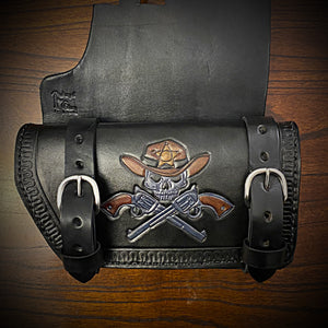 Heat shield for Harley Davidson, Two Pouches Skull Cross Pistols