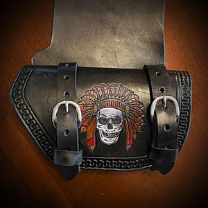 Heat shield for Harley Davidson, Two Pouches Native Skull