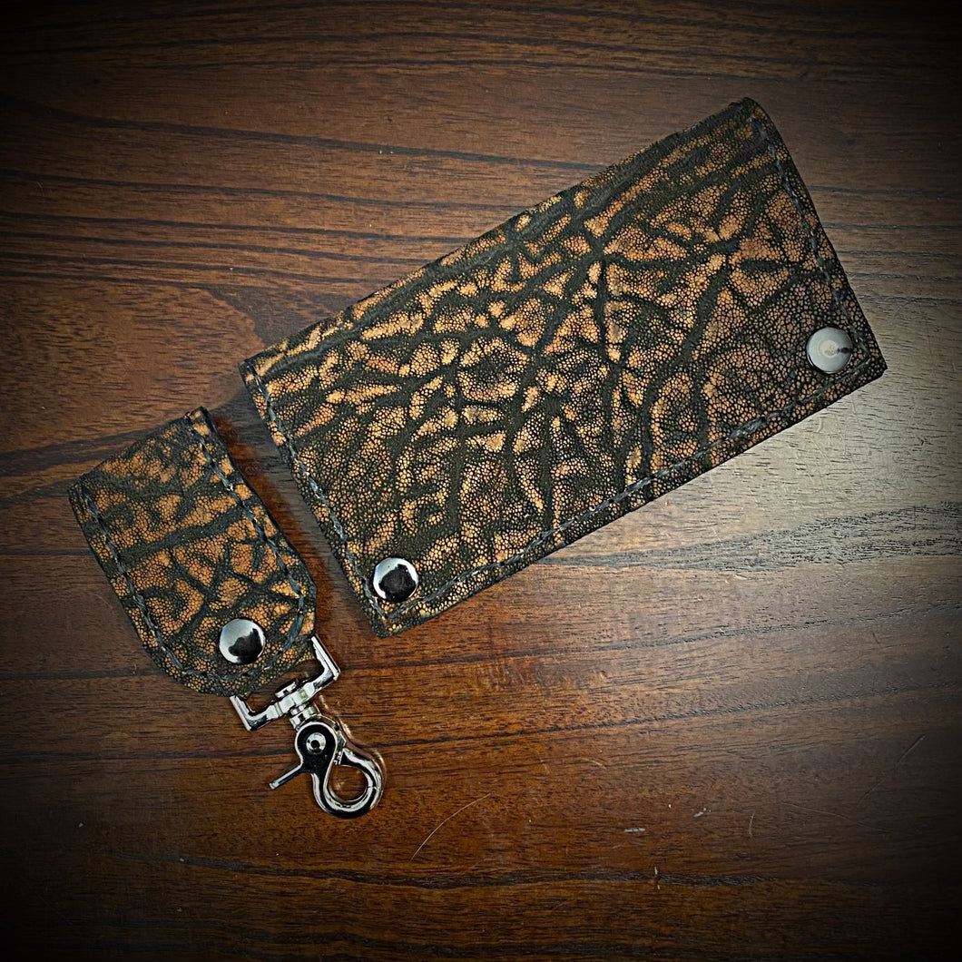 Long Biker Exotic Leather Wallet with Chain - Genuine Elephant Leather