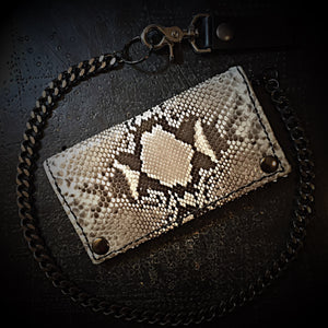 Long Biker Exotic Leather Wallet with Chain - Genuine Python