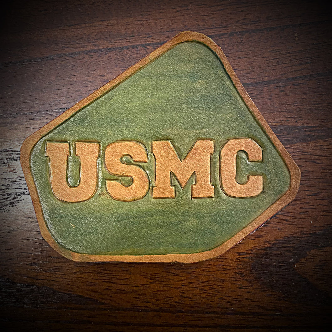 Leather Frame Emblem for the Indian Scout - USMC, Green & Gold