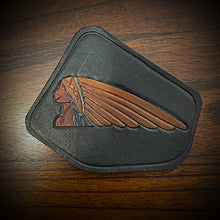 Load image into Gallery viewer, Leather Frame Emblem for the Indian Scout - Female Warbonnet