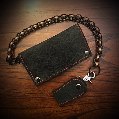 Long Biker Exotic Leather Wallet with Chain - Genuine Elephant Black w –  Forged Glory Custom Leather Craft