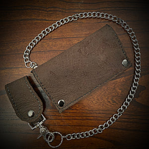 Long Biker Exotic Leather Wallet with Chain - Genuine Hippopotamus - Brown