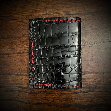 Minimalist Wallet, Genuine Alligator Red Stitching