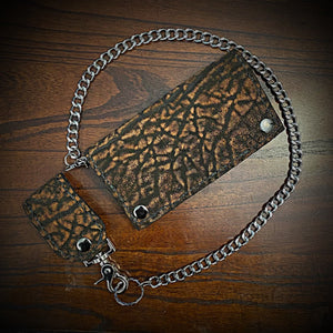 Long Biker Exotic Leather Wallet with Chain - Genuine Elephant Leather (ships now)