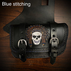 Heat Shield - Native Skull, Black, Double Pouch, Fits Indian Chief, Chieftain, Springfield, Vintage and Roadmaster