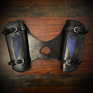 Heat Shield for  Indian Scout motorcycle - Double Pouch - Skull Warbonnet Blue