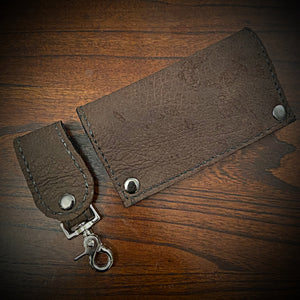 Long Biker Exotic Leather Wallet with Chain - Genuine Hippopotamus - Brown (ships now)