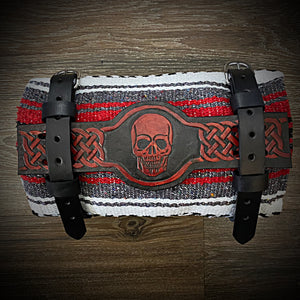 Bedroll for Motorcycles - Skull and Celtic Weave Art, Red and Black
