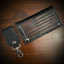 Load image into Gallery viewer, Long Biker Leather Wallet with Chain- Old Glory, Black