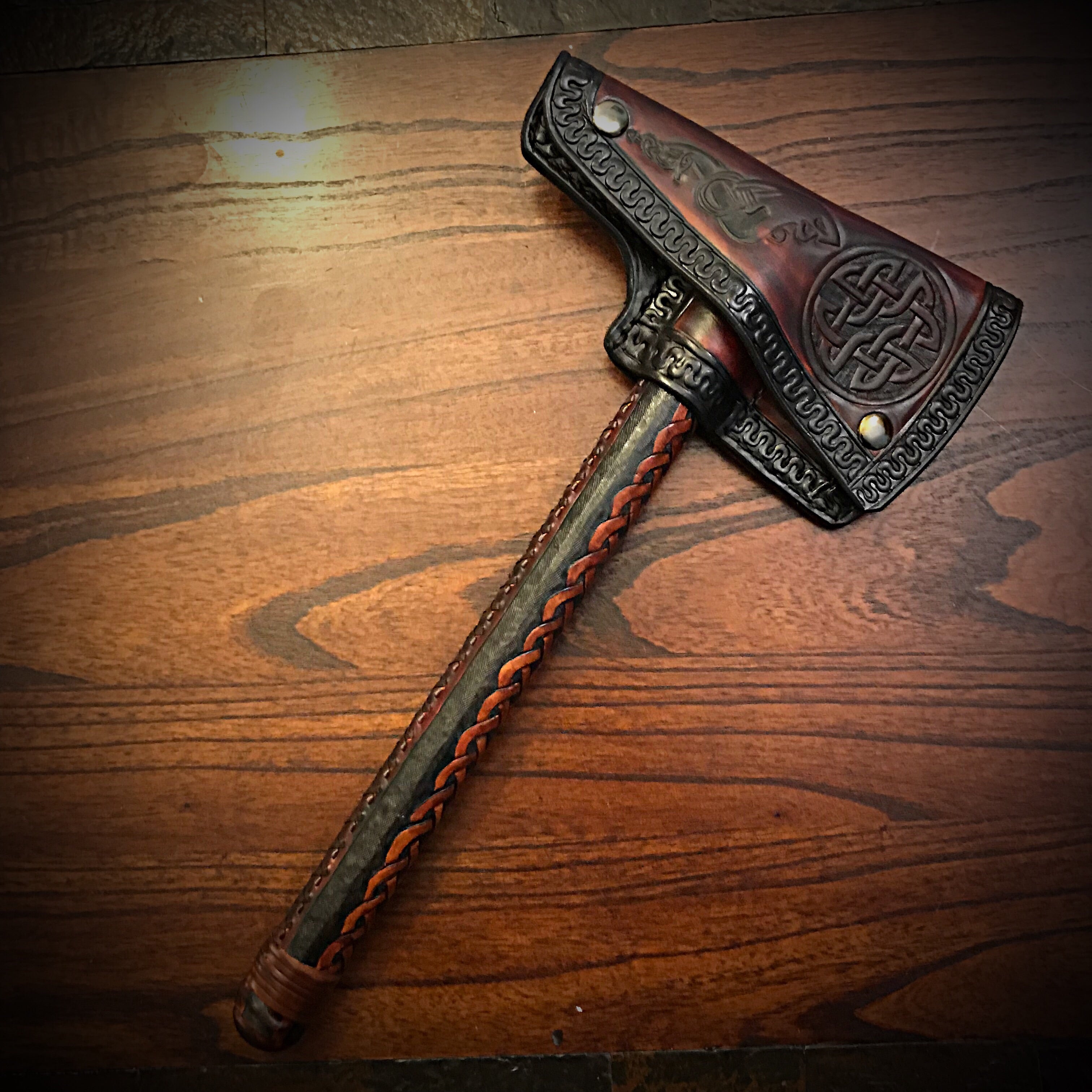 Viking Style Axe - Leather Wrapped, Infinity Braid – Forged Glory