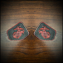 Load image into Gallery viewer, Leather Frame Emblem for the Indian Scout - Eagle Globe &amp; Anchor, Red &amp; Black
