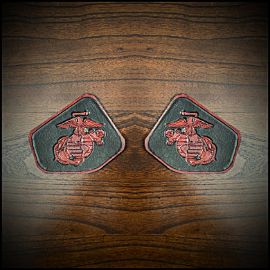 Leather Frame Emblem for the Indian Scout - Eagle Globe & Anchor, Red & Black