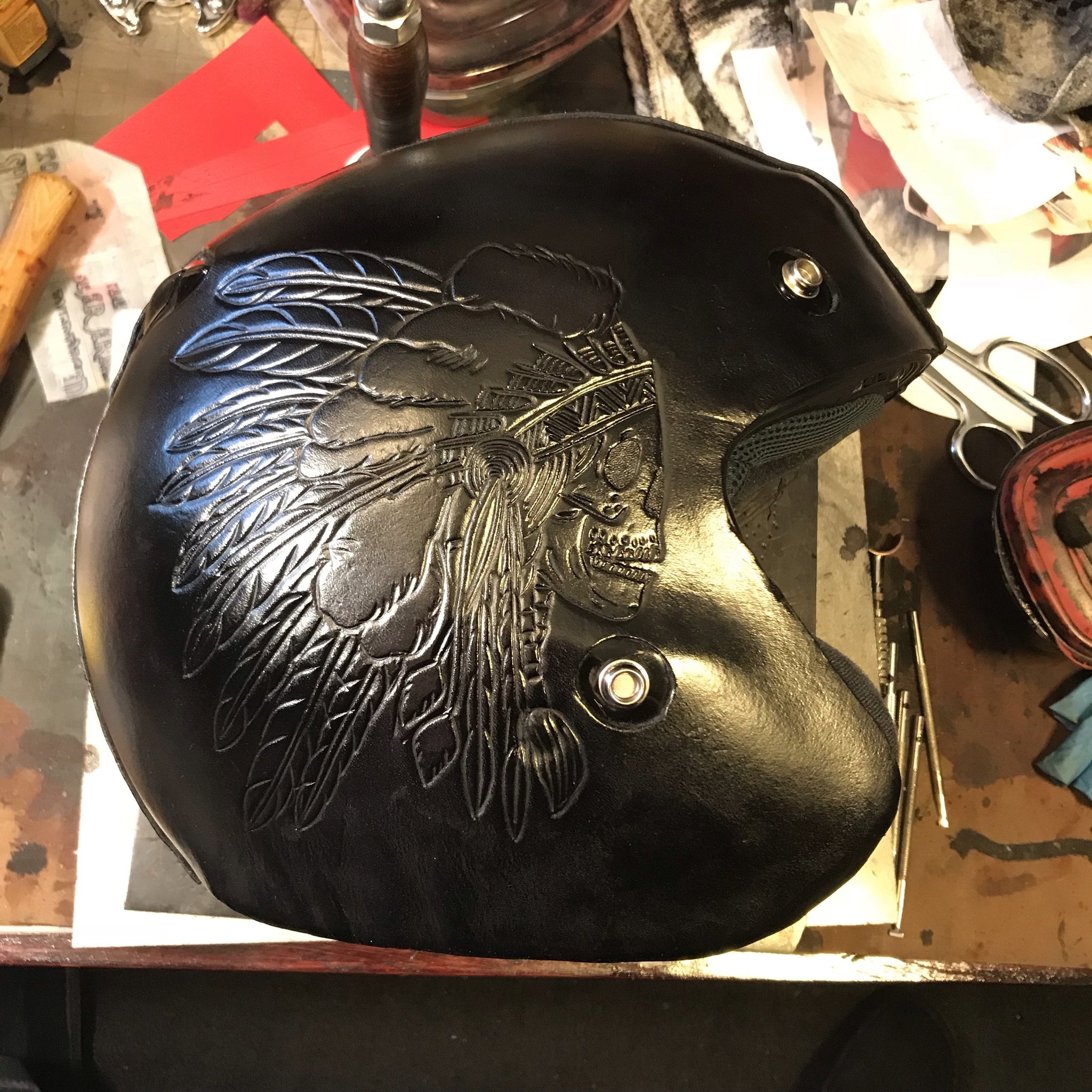 Open Face Helmet with Custom Art