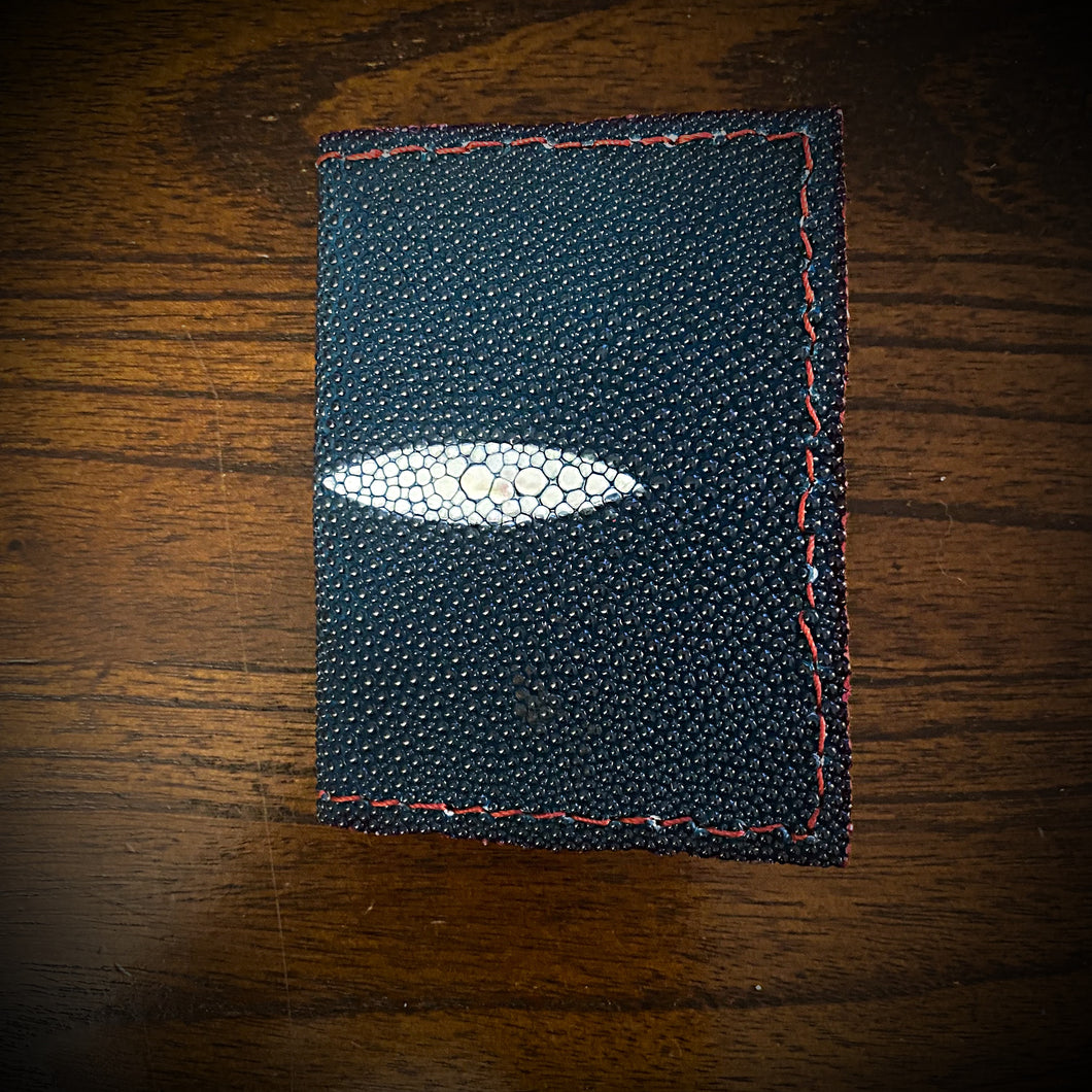 Minimalist Wallet, Genuine Stingray Teal & Red