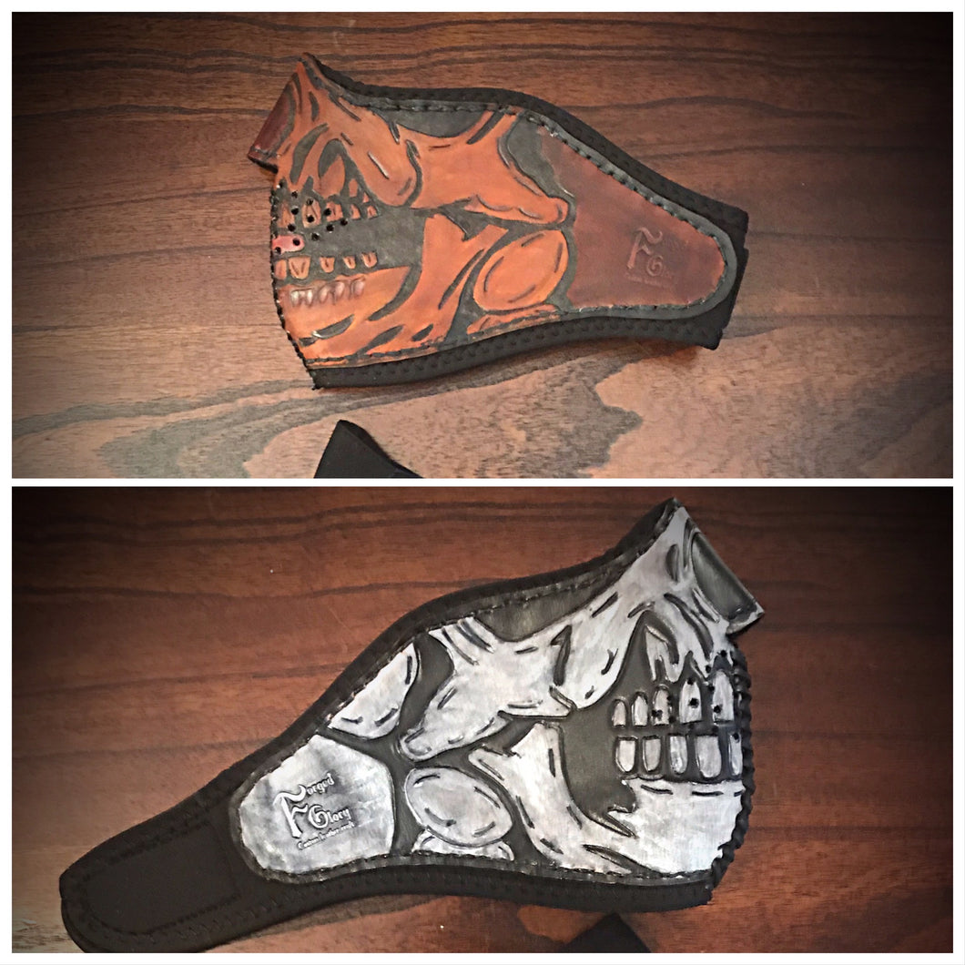 Leather Face Mask with Skull Art, Regular Face Mask Included