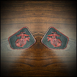 Leather Frame Emblem for the Indian Scout - Eagle Globe & Anchor, Red & Black (ships now)