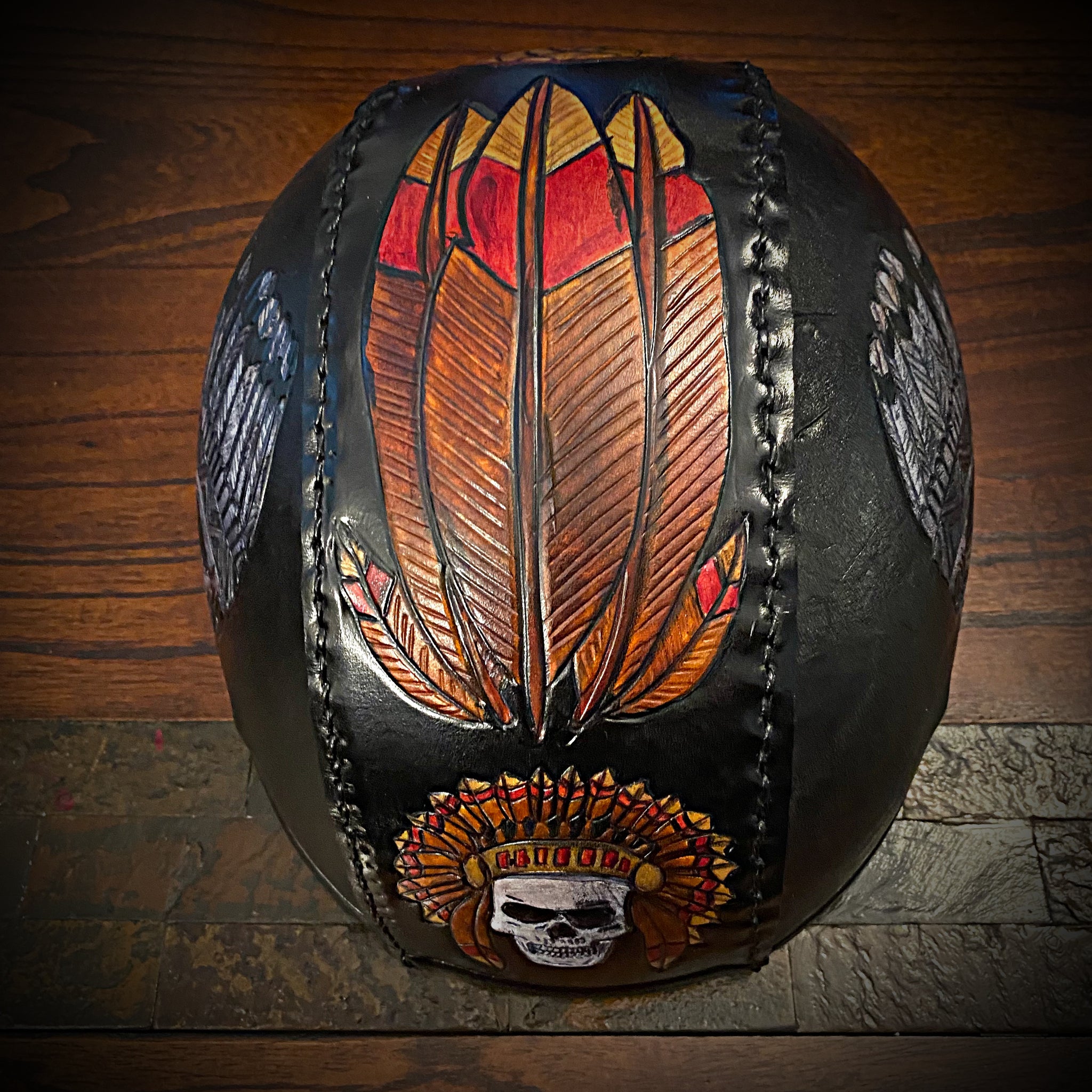 brown leather half motorcycle helmet Leather covered Half Helmet With Flying Skull Art – Forged Glory Custom Leather Craft