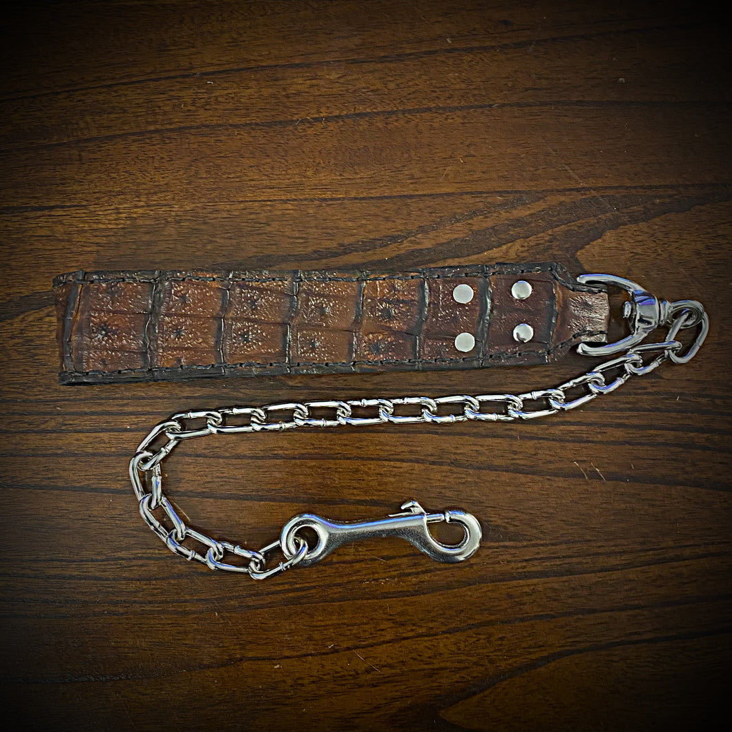 Leather & Chain Leash, Embossed Alligator Print