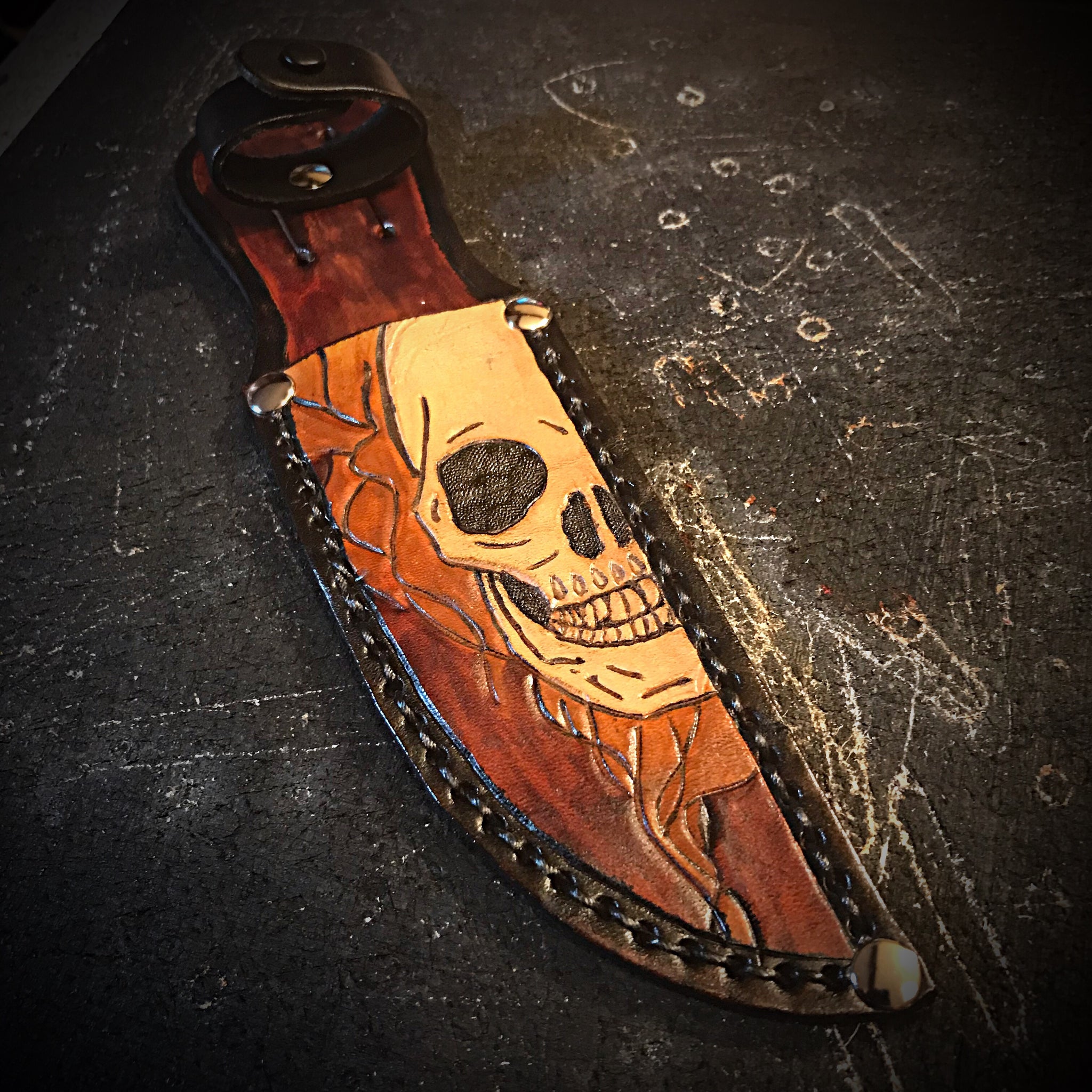 Knife Sheath - Skull Art – Forged Glory Custom Leather Craft