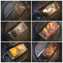 Load image into Gallery viewer, Long Biker Leather Wallet with Chain - Custom Art, Black