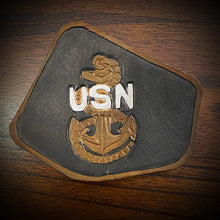 Load image into Gallery viewer, Leather Frame Emblem for the Indian Scout - Navy (ships now)