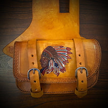 Load image into Gallery viewer, Heat Shield with 2 Pouches for Indian Chief, Chieftain, Springfield, Vintage and Roadmaster - Custom Art, Indian Tan
