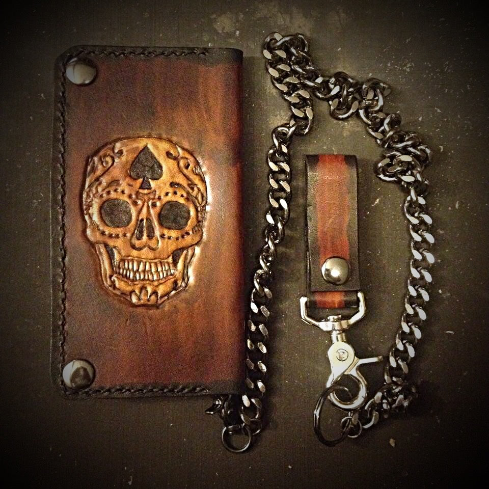 Long Biker Leather Wallet with Chain
- Sugar Skull, Brown