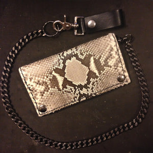 Long Biker Exotic Leather Wallet with Chain - Genuine Python