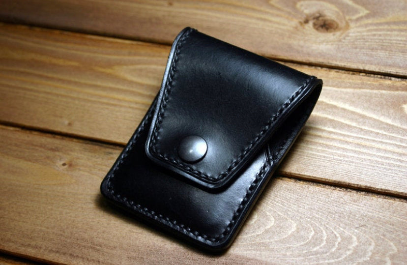 Front Pocket Minimalist Wallet, Black W/ Snap