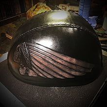 Load image into Gallery viewer, Half Helmet with Custom Art - send me your favorite helmet, I’ll cover it in leather.