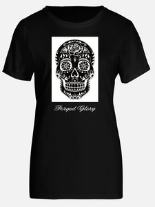 Black & White Sugar Skull Biker Shirt Short Sleeve - Female